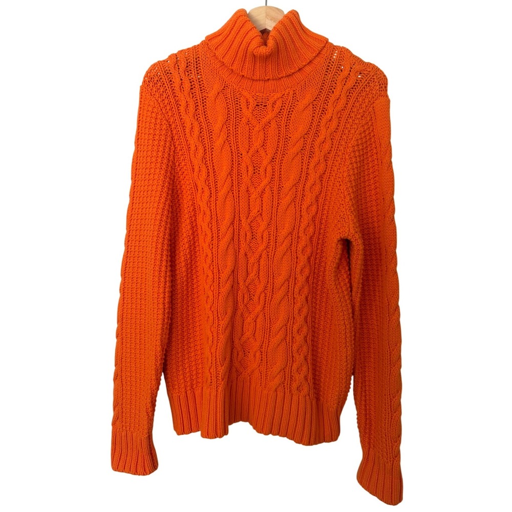 Lauren Ralph Lauren Orange Cable Knit Turtleneck Sweater XL Cotton Blend
